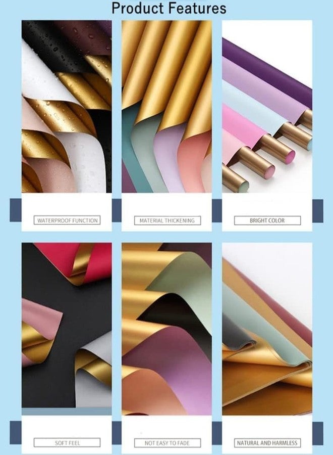Velme Craft Korean Waterproof Wrapping Paper 10 Sheet Pack | Mix Randome Color With Double Sided Golden | Thick Material for Bouquet and Gift Wrapping | Stylish Flower Arrangements Festive Packaging - Image 4